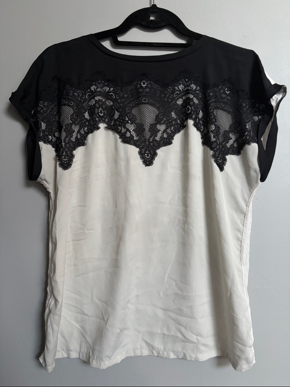 LC Lauren Conrad Black and White Lace-Trim Blouse